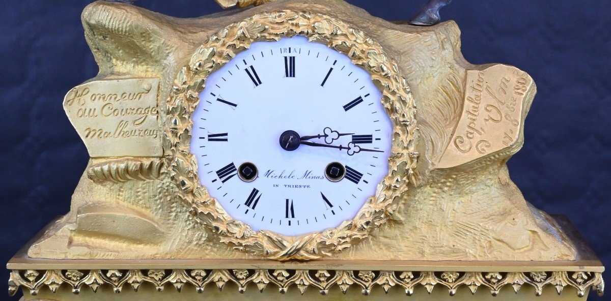 Orologio Da Tavolo Con Napoleone, Base in Legno Intarsiata e Campana Originale - XIX Secolo-photo-2